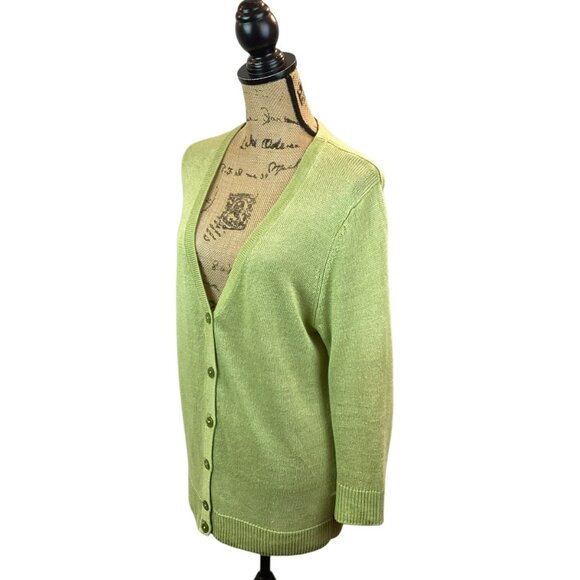 Talbots Linen Button Down Cardigan Open Weave Women’s Large Sweater Light Green - Picture 2 of 9